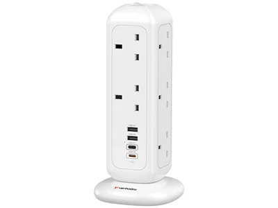 Verbatim Power Tower (PD35W) 6.6ft/2metre 11Head Power Extension Socket w/2xUsb-A, 2xTypeC (White) #32128