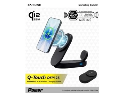 Capdase Q-Touch DFP125 Qi2 25W 3合1無線充電支架 (黑色) #DS00-QT006-1